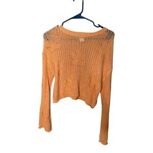 Sincerely Jules Orange Floral Open Knit Cropped Sweater Size Small